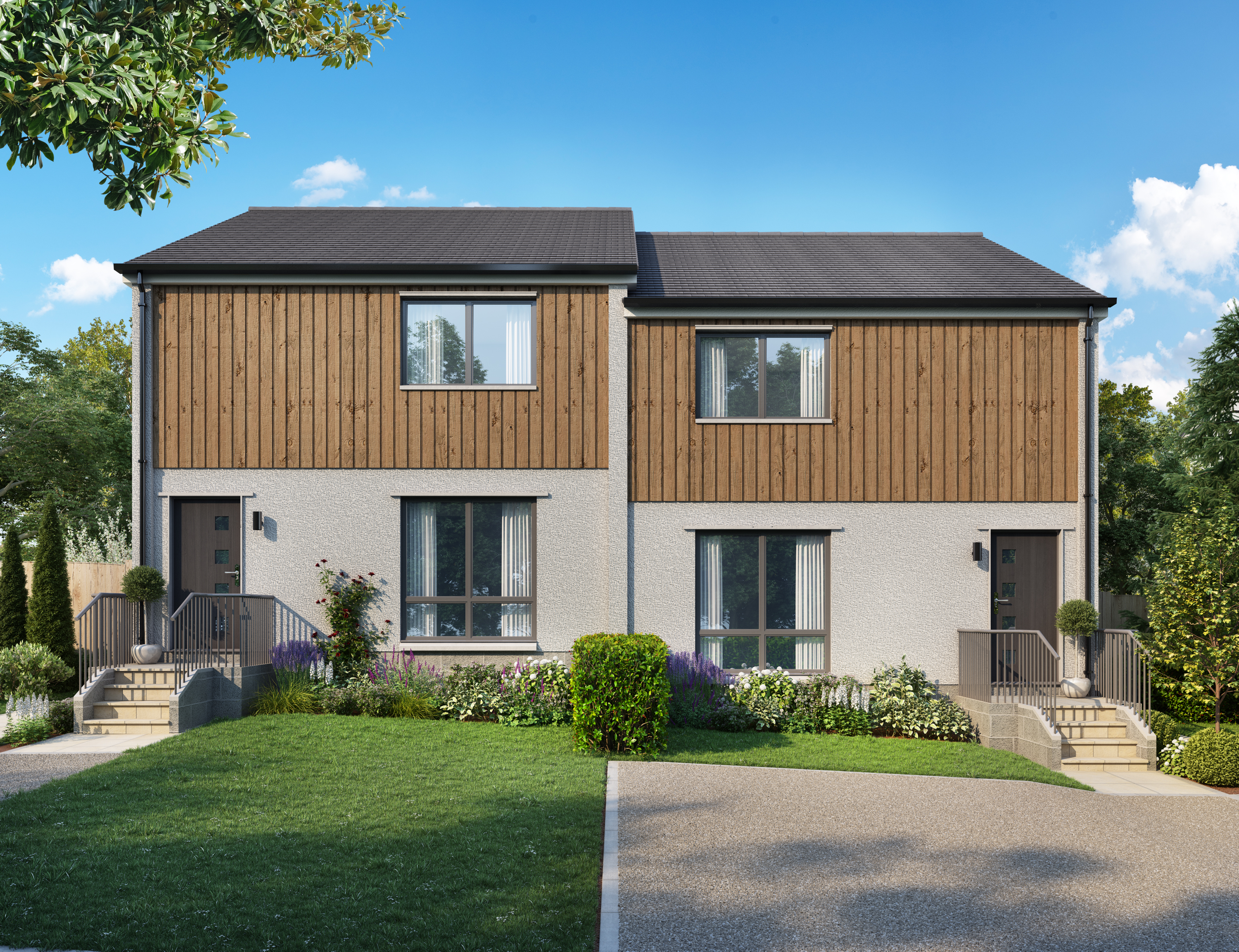 Anagach semi-detached home exterior at Dulicht Court, Grantown-on-Spey